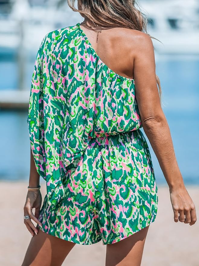 Green Leopard One Shoulder Romper CL35 - Image 2