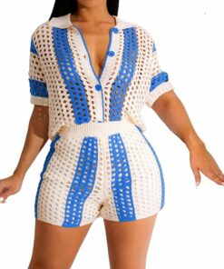 Light Blue Crochet Hollow Out Set CL4