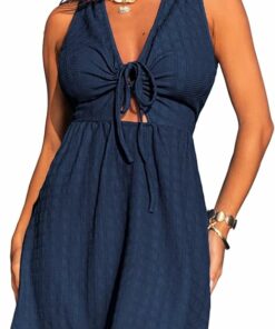 Navy Tie Front V Neck Dress CL43