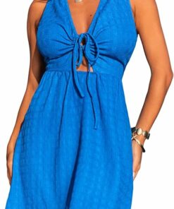 Tie Front Plunging V Neck Dress CL42
