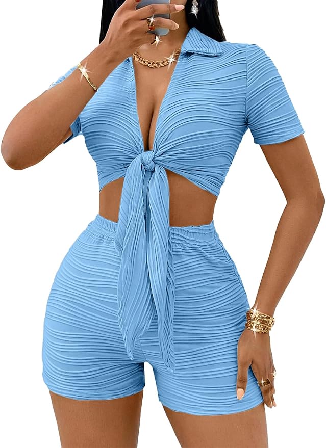 V Neck Crop Top Set CL17
